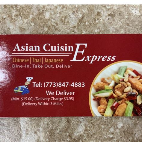 Asian cuisine express - Asian Cuisine Express, Chicago, Illinois. 1,038 likes · 3 talking about this · 279 were here. We are small family own restaurant. We served Chinese, Japanese and Thai food. Dine-In, take out,...